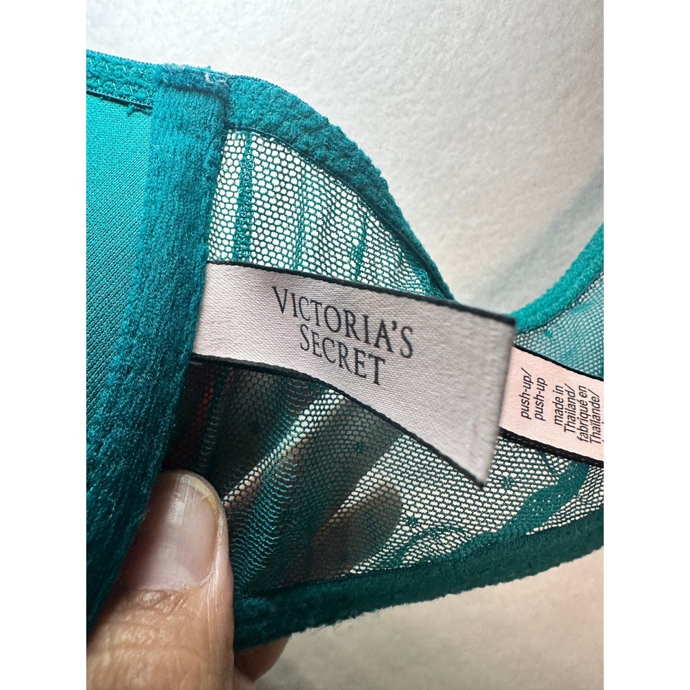 Victorias‎ Secret Emerald Green Lace Push-Up Bra Front Close Racerback 32D - Picture 7 of 8